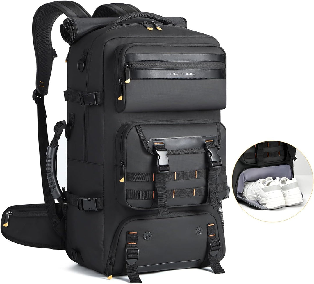 Plecak podróżny 50L unisex, konwertowalny, z portem USB i przegrodą na buty. Idealny jako bagaż podręczny.