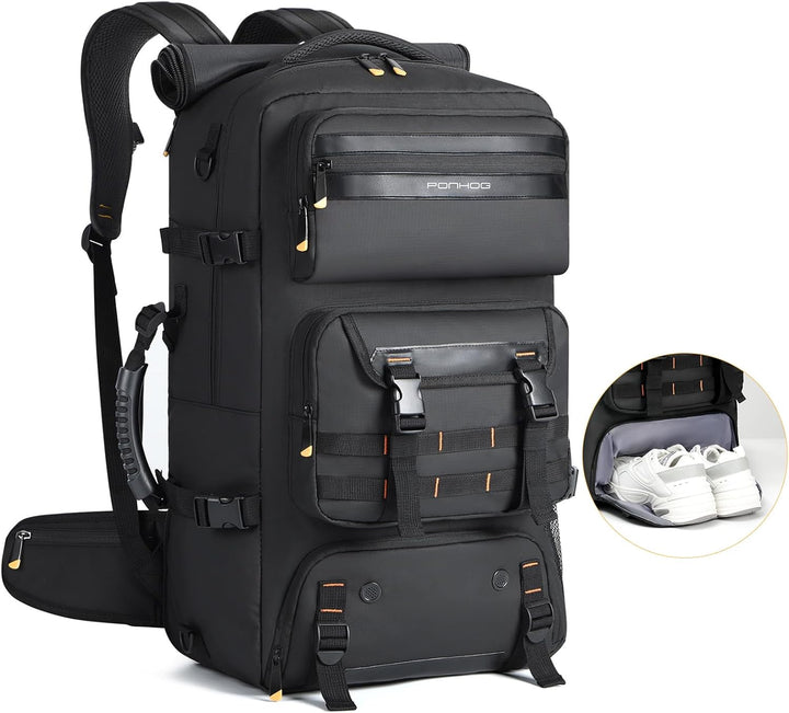 Plecak podróżny 50L unisex, konwertowalny, z portem USB i przegrodą na buty. Idealny jako bagaż podręczny.