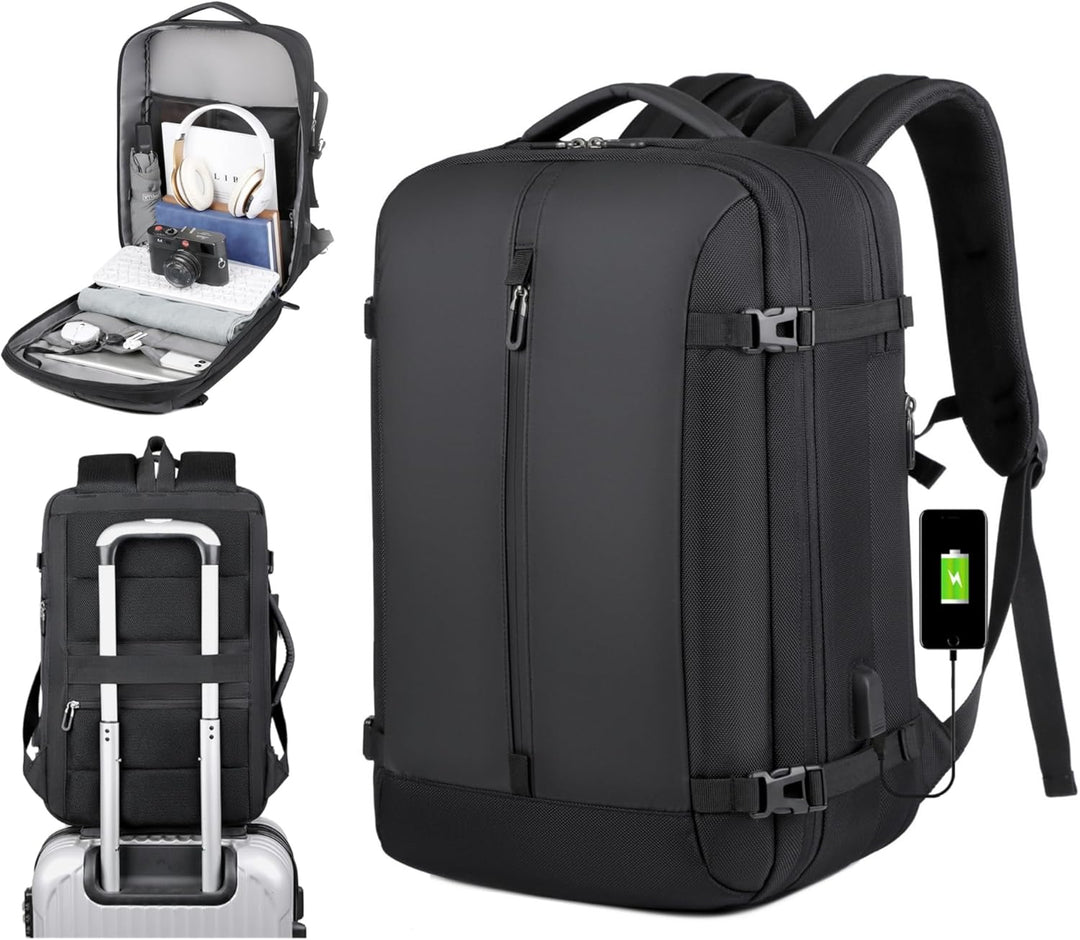 Plecak podróżny AirVoyage 40L, rozszerzalny, wodoodporny, z portem USB i przegrodą na laptop 17 cali.