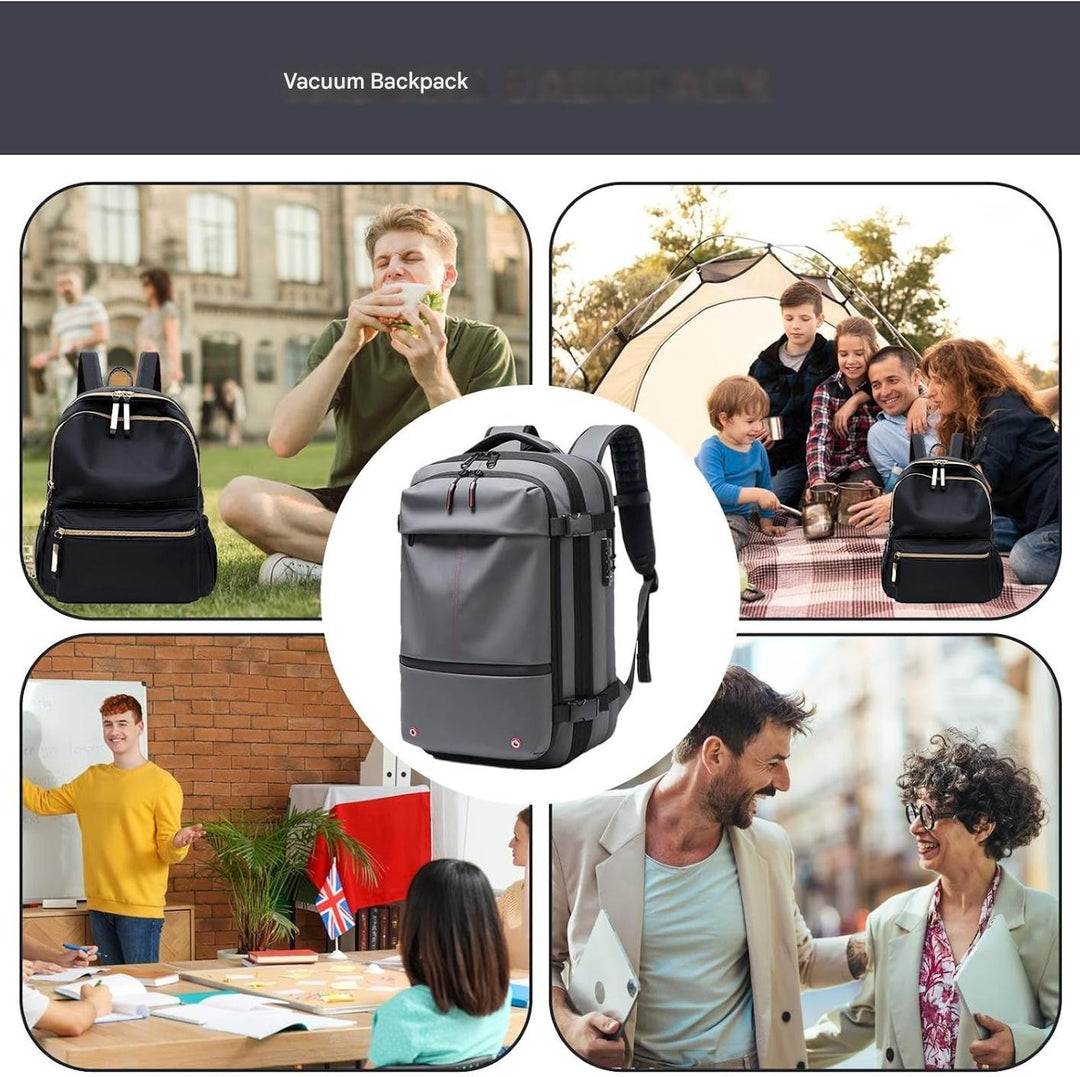 Plecak 60L unisex, rozszerzalny, wodoodporny, z kompresją Air Vacuum, bezpieczna przestrzeń na laptopa.