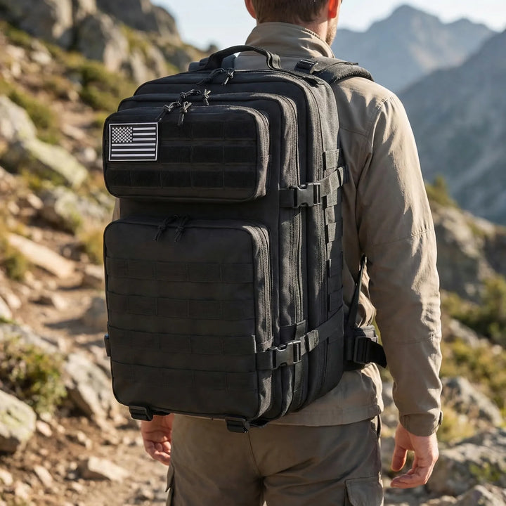 Plecak taktyczny MOLLE 45L unisex, idealny na długie wyprawy trekkingowe i camping.