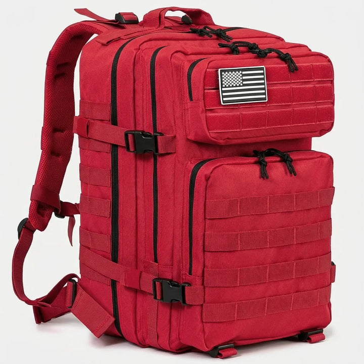 Czarny plecak taktyczny 45L MOLLE, uniwersalny i wytrzymały na wyprawy survivalowe.