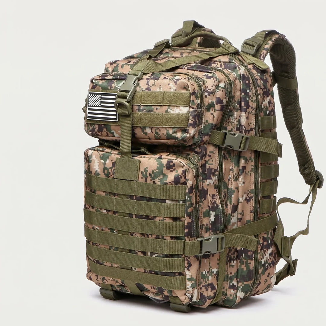 Zielony plecak taktyczny 25L z systemem MOLLE, idealny do outdooru, survivalu i wędrówek.