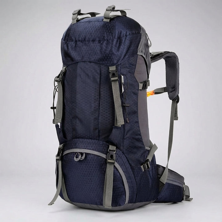 Duży plecak trekkingowy 60L Pathward z wieloma kieszeniami, organizacja sprzętu outdoor i turystycznego.
