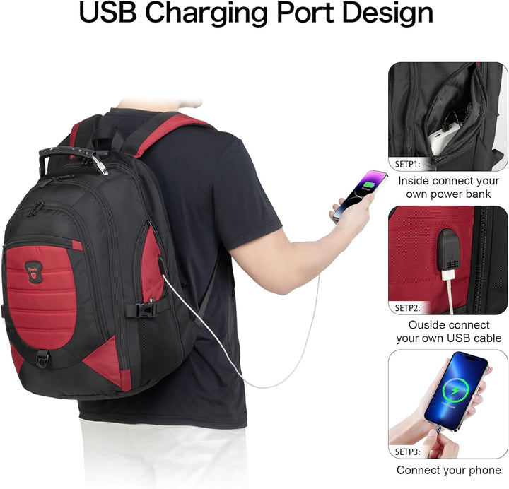 Plecak uniwersalny na laptopa 17.3" w miejskim otoczeniu. Z portem USB. Idealny na dojazdy do pracy i szkoły.