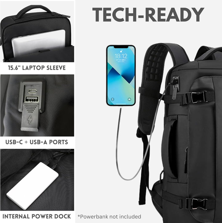 Wodoodporny plecak TrekPro na laptopa 38.1 cm, uniseks, z portem USB-C, do codziennego użytku.