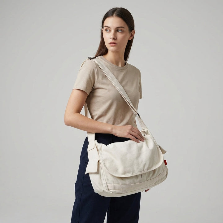 Klasyczna torba messenger płócienna vintage, unisex, pojemna na książki i drobiazgi, idealna do miasta.