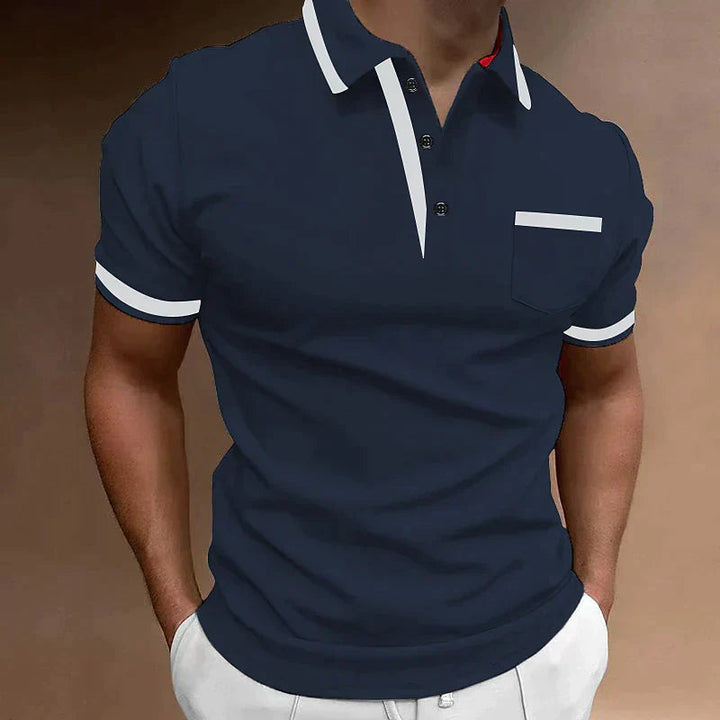 Męskie polo casual, niebieskie, klasyczny kołnierzyk, miękka bawełna, idealne do eleganckiego stylu i codziennego komfortu.