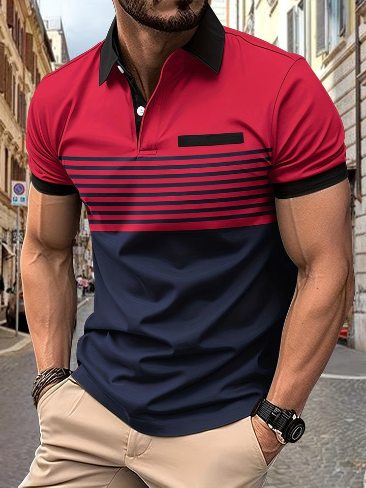 Męska letnia koszulka polo w paski - elegancka i swobodna na lato, idealna do aktywności na świeżym powietrzu.