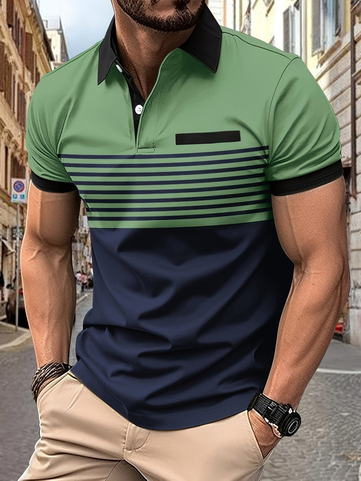 Męska letnia koszulka polo w paski - elegancka i swobodna na lato, idealna do aktywności na świeżym powietrzu.
