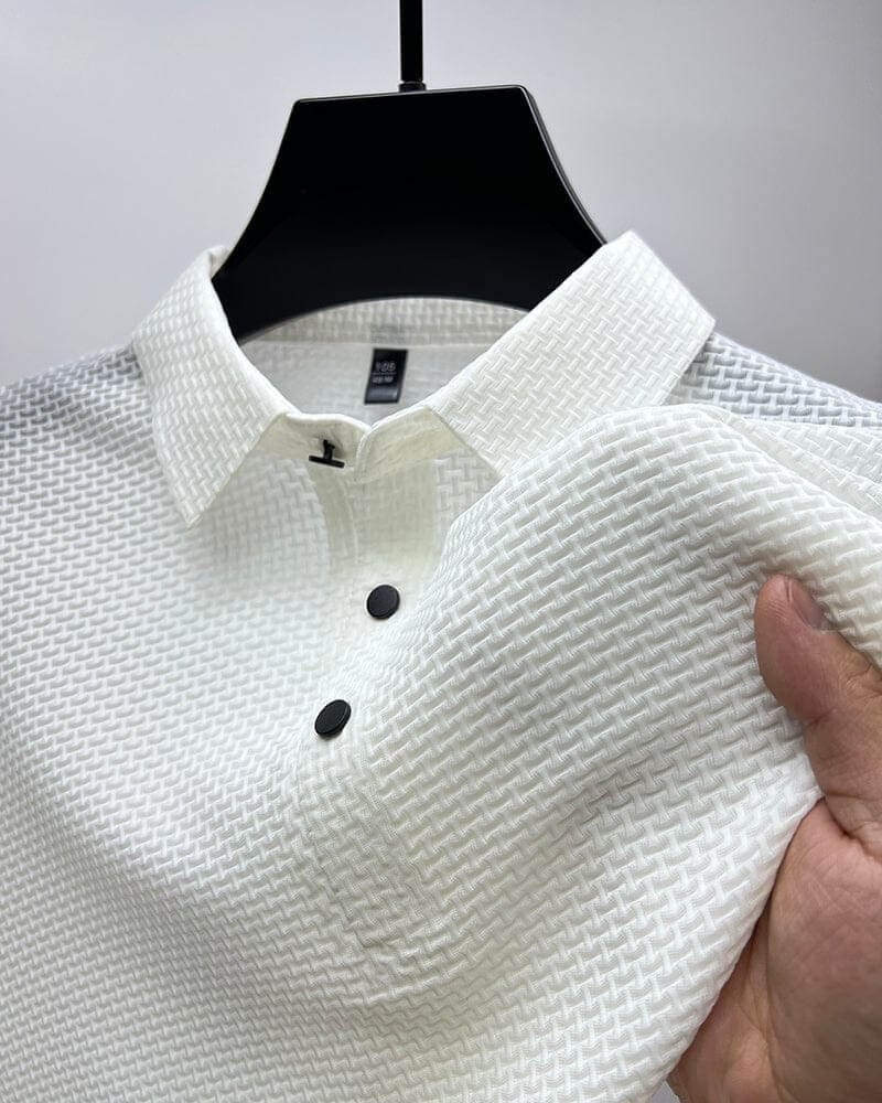 Luksusowe letnie polo męskie, oddychający materiał z siatki jedwabnej, elegancki krój, różnorodne kolory, rozmiary od S do 3XL.