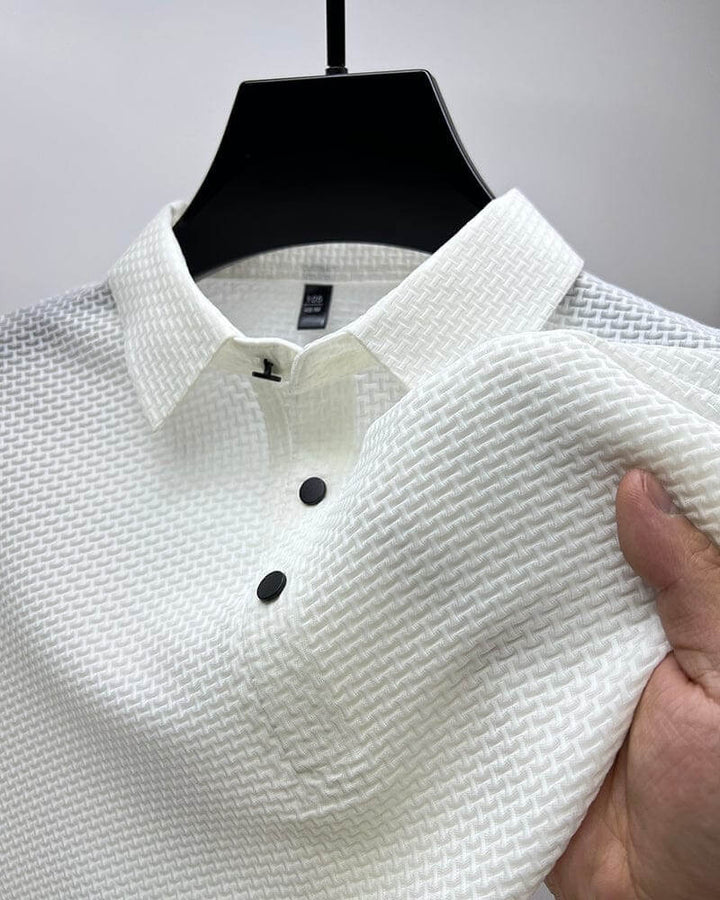 Luksusowe letnie polo męskie, oddychający materiał z siatki jedwabnej, elegancki krój, różnorodne kolory, rozmiary od S do 3XL.