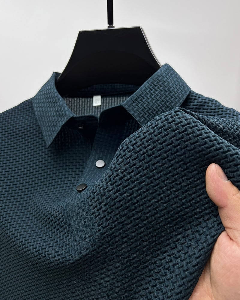 Luksusowe letnie polo męskie, oddychający materiał z siatki jedwabnej, elegancki krój, różnorodne kolory, rozmiary od S do 3XL.