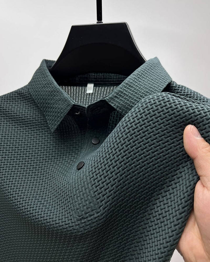 Luksusowe letnie polo męskie, oddychający materiał z siatki jedwabnej, elegancki krój, różnorodne kolory, rozmiary od S do 3XL.