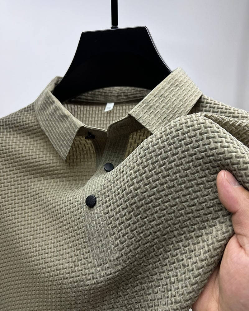 Luksusowe letnie polo męskie, oddychający materiał z siatki jedwabnej, elegancki krój, różnorodne kolory, rozmiary od S do 3XL.