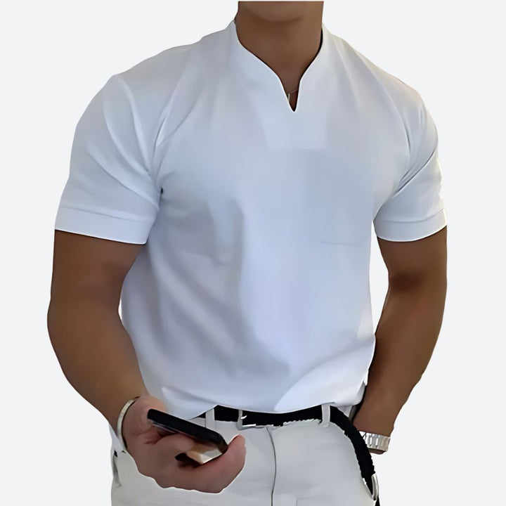 Wyszukana koszulka polo basic dla mężczyzn, oddychająca tkanina, jednolity kolor, styl casualowy i półformalny, codzienna wygoda.