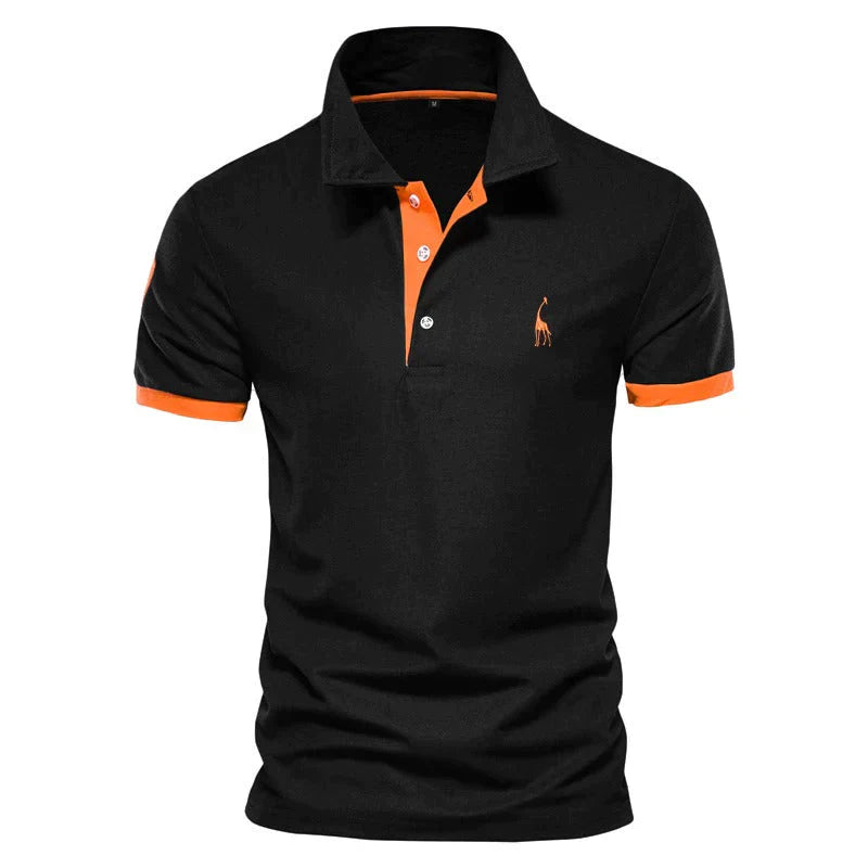Męskie polo klasyczne, dopasowany krój, elegancka plisa z guzikami, oddychający materiał dla komfortu i ponadczasowego stylu.