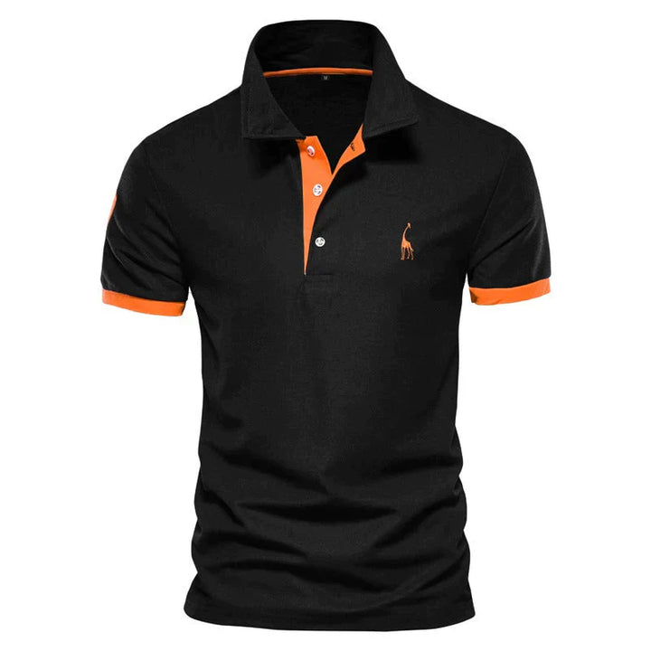 Męskie polo klasyczne, dopasowany krój, elegancka plisa z guzikami, oddychający materiał dla komfortu i ponadczasowego stylu.