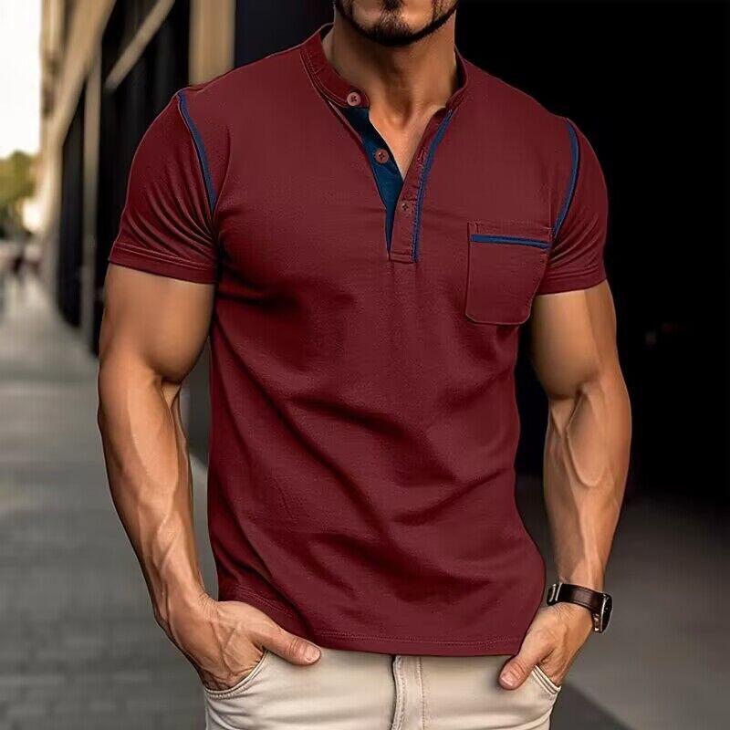Męska koszulka polo z ultra granatu, dekoltem Henley, nowoczesny design, rozmiar od S do 2XL, elegancki styl na co dzień.