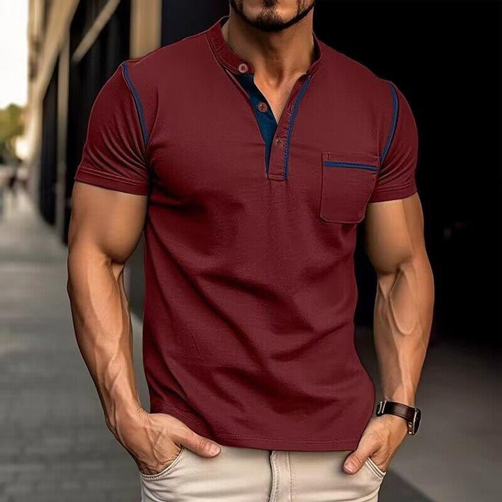 Męska koszulka polo z ultra granatu, dekoltem Henley, nowoczesny design, rozmiar od S do 2XL, elegancki styl na co dzień.