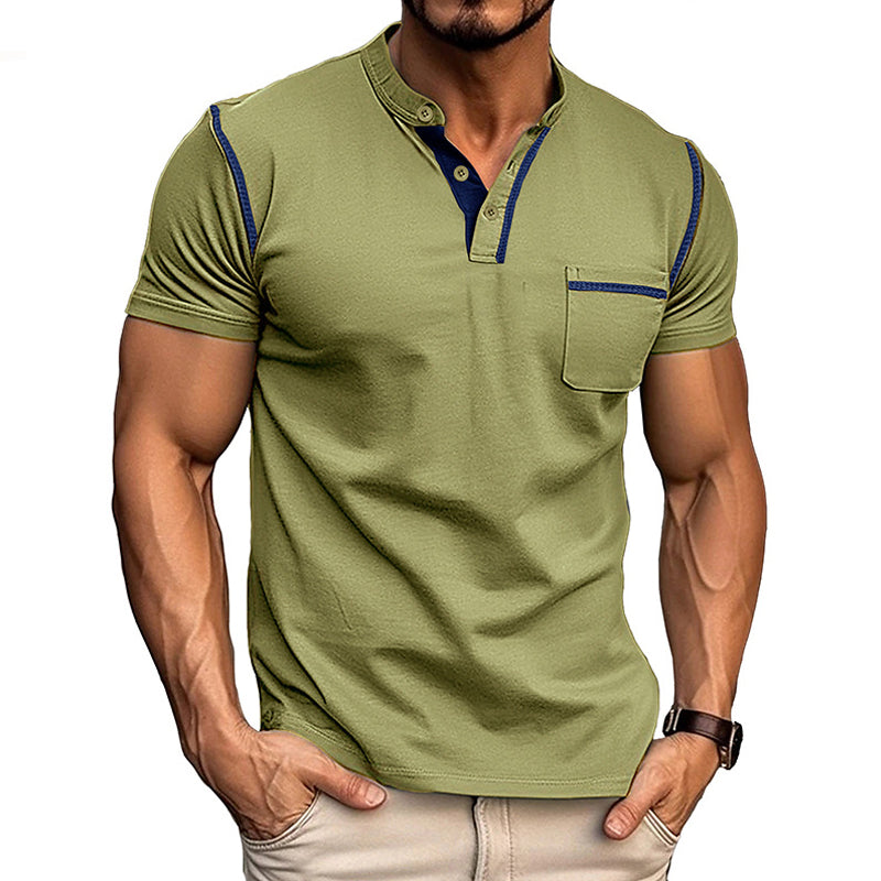 Męska koszulka polo z ultra granatu, dekoltem Henley, nowoczesny design, rozmiar od S do 2XL, elegancki styl na co dzień.