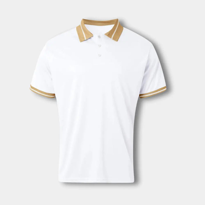 Męskie polo z krótkim rękawem i kontrastowym kołnierzykiem, elegancki design, idealne na casualowy letni styl.