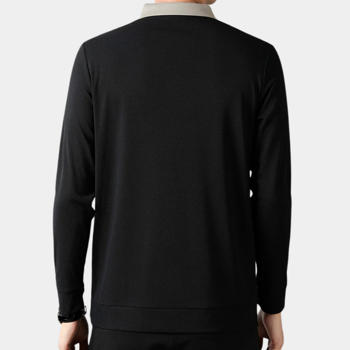 Męska koszulka polo z długim rękawem, czarna, oddychająca, idealna do stylu casual chic.