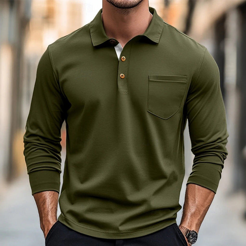 Męskie polo slim fit z długim rękawem w kolorze czarnym.