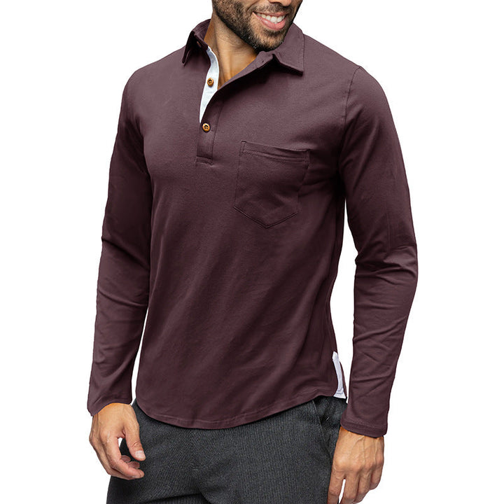 Męskie polo slim fit z długim rękawem w kolorze królewskiego niebieskiego.