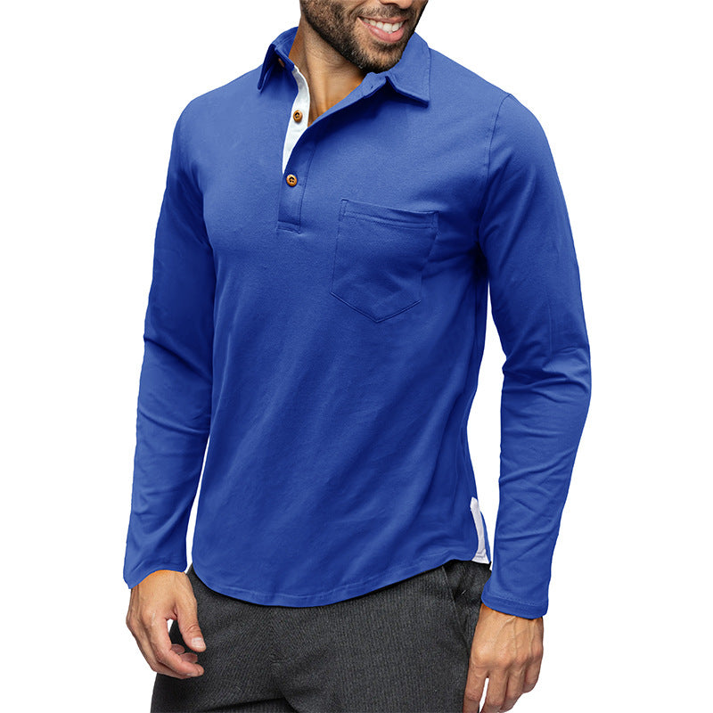 Męskie polo slim fit z długim rękawem w kolorze brązowym.