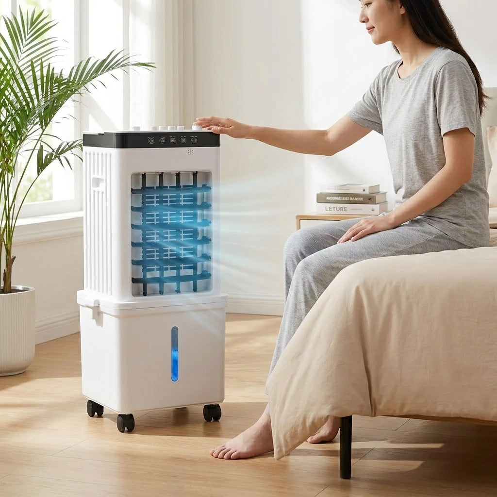 Nowoczesny, energooszczędny klimatyzator przenośny, łatwy w obsłudze, do mieszkań i biur.