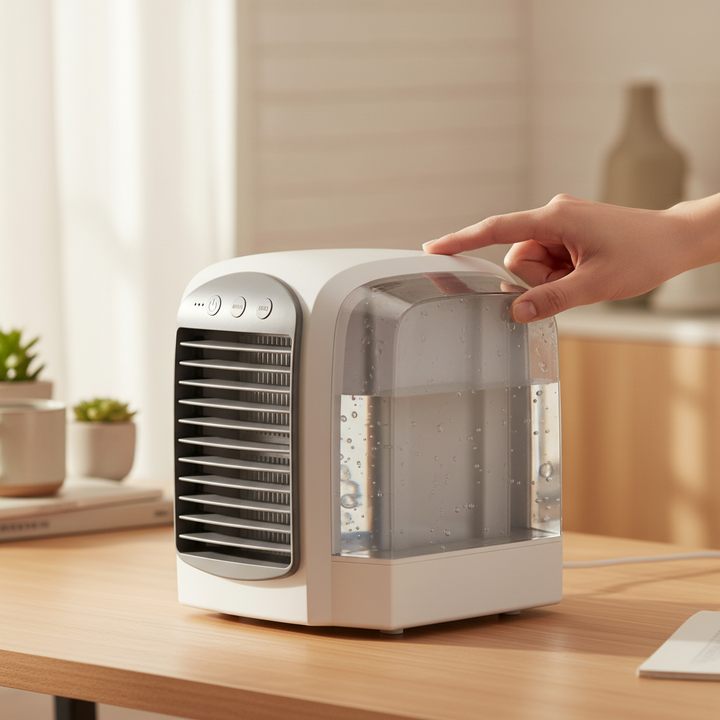 Przenośny mini klimatyzator oscylacyjny, idealny do chłodzenia biura, domu, sypialni. Cichy i wydajny na lato.