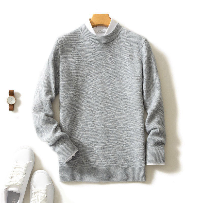 Elegancki męski sweter kaszmirowy, luksusowa faktura, dostępny w wielu kolorach, niezrównany komfort, ponadczasowy styl.