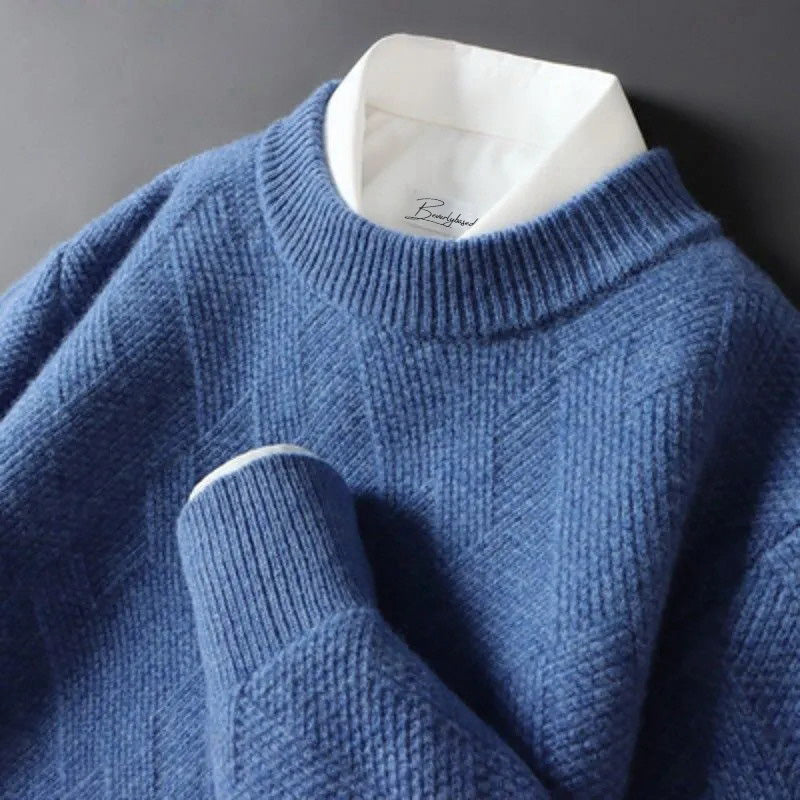 Elegancki męski sweter kaszmirowy, luksusowa faktura, dostępny w wielu kolorach, niezrównany komfort, ponadczasowy styl.