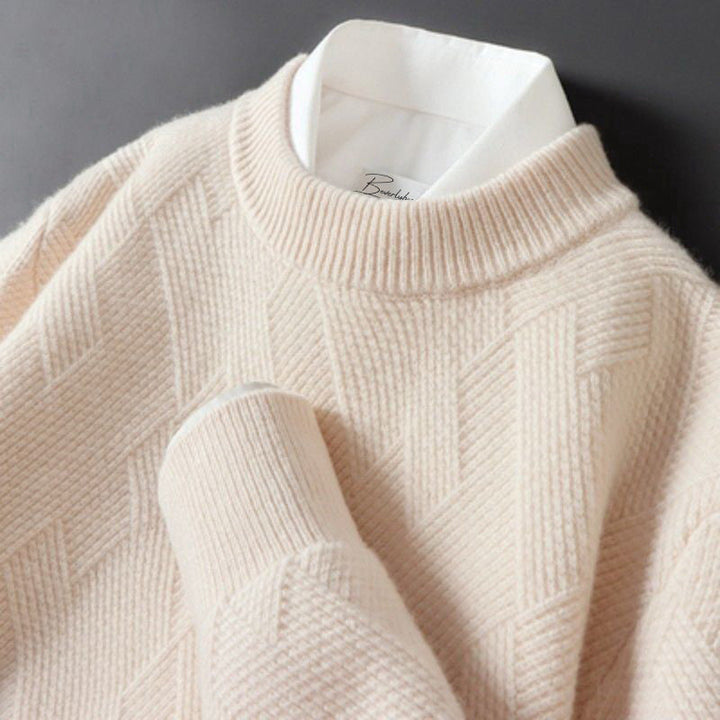 Elegancki męski sweter kaszmirowy, luksusowa faktura, dostępny w wielu kolorach, niezrównany komfort, ponadczasowy styl.