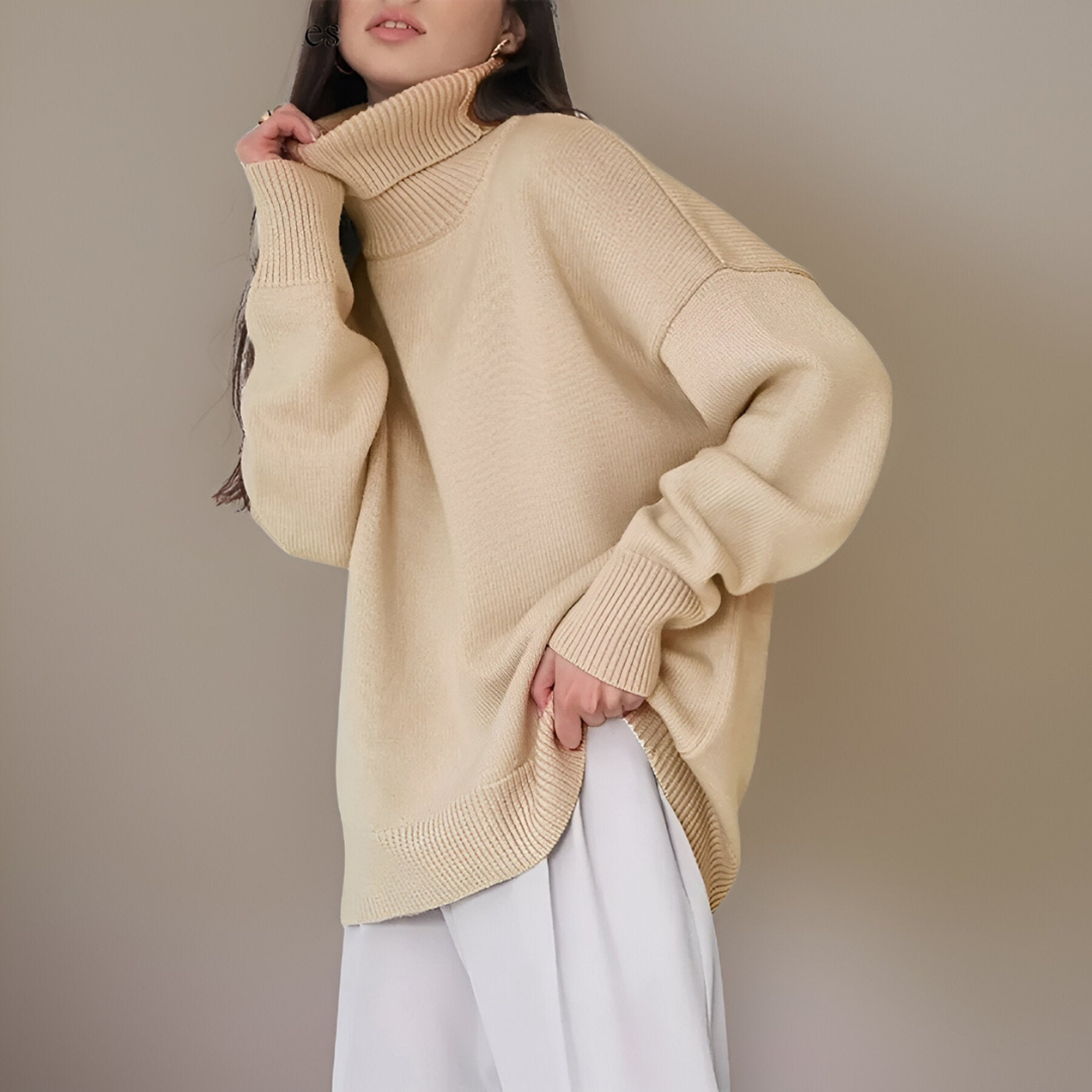 Elegancki damski sweter z golfem na zimę, nowoczesny design, długie rękawy, miękki i oddychający materiał, modny wygląd.