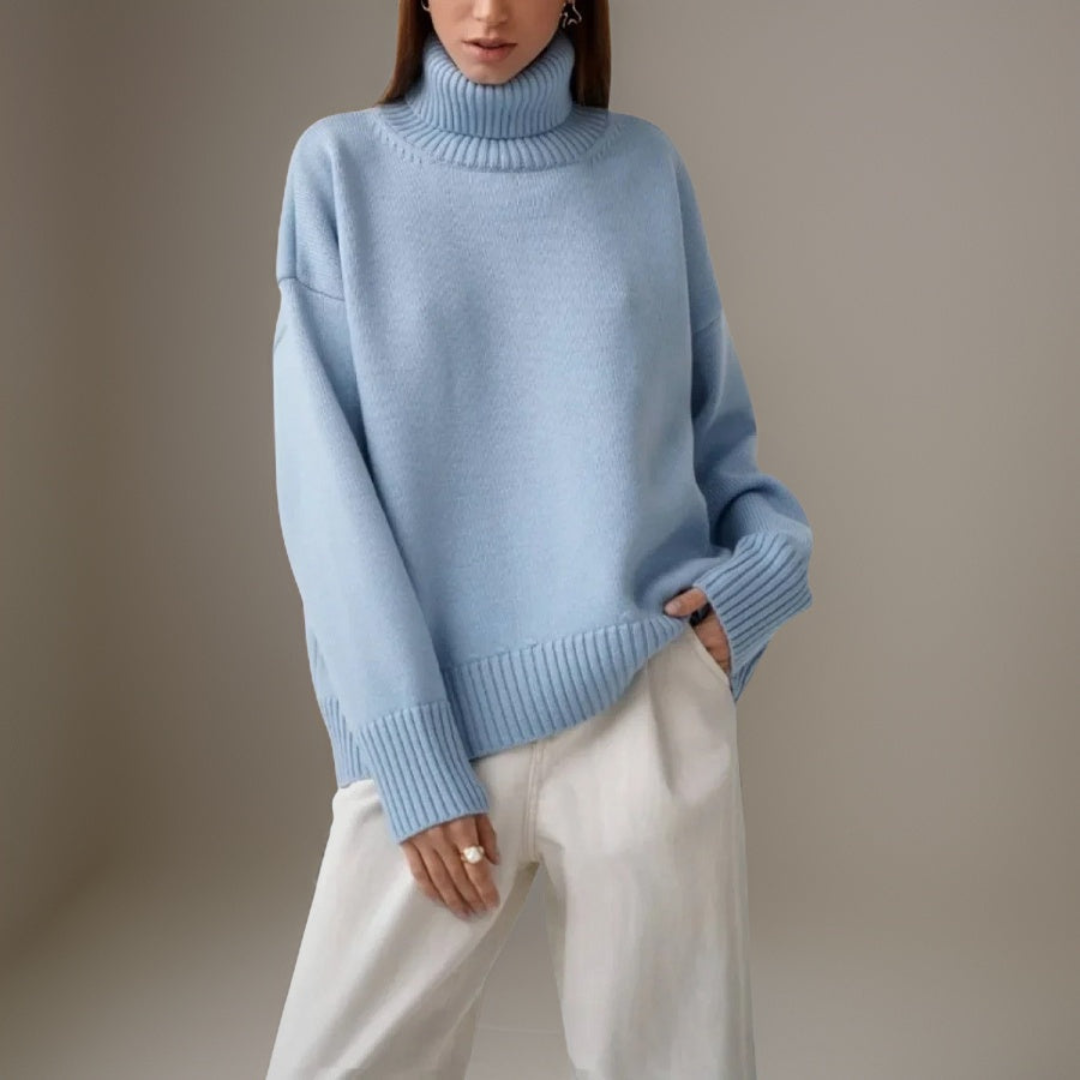 Elegancki damski sweter z golfem na zimę, nowoczesny design, długie rękawy, miękki i oddychający materiał, modny wygląd.