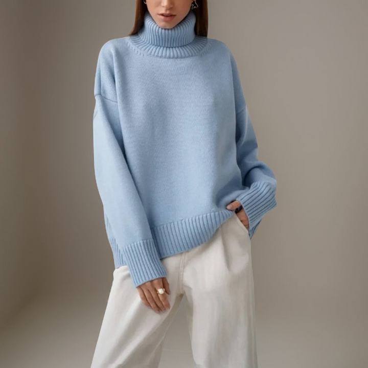 Elegancki damski sweter z golfem na zimę, nowoczesny design, długie rękawy, miękki i oddychający materiał, modny wygląd.