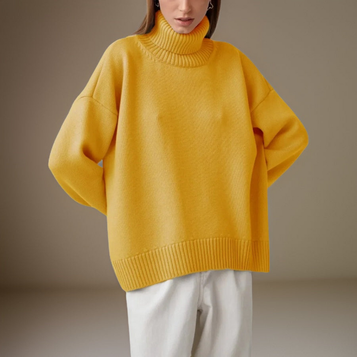 Elegancki damski sweter z golfem na zimę, nowoczesny design, długie rękawy, miękki i oddychający materiał, modny wygląd.