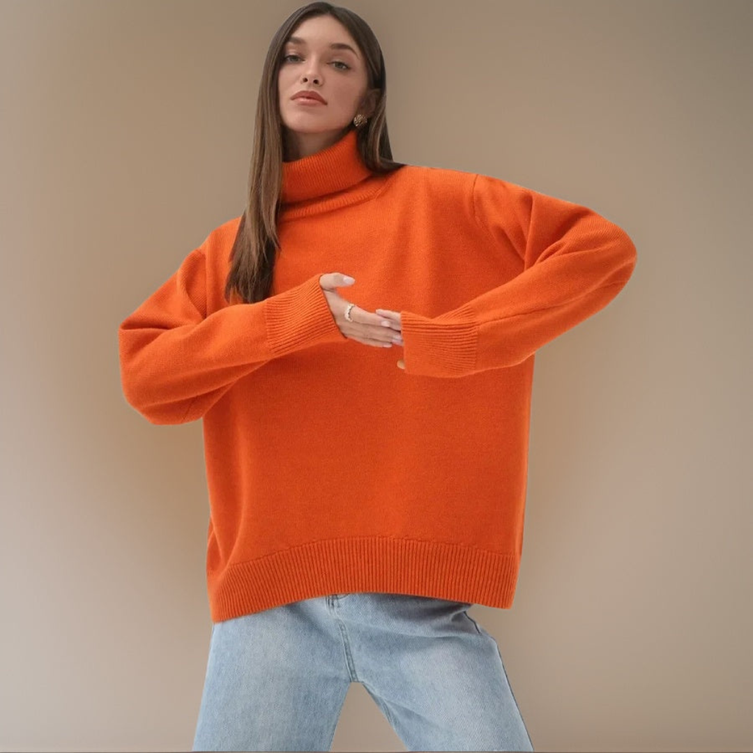 Elegancki damski sweter z golfem na zimę, nowoczesny design, długie rękawy, miękki i oddychający materiał, modny wygląd.