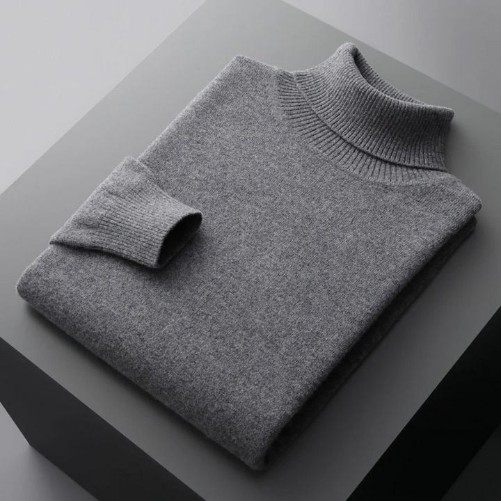 Elegancki męski sweter golf z wełny merynosów, gładki kolor, dopasowany krój, idealny do wyrafinowanego i wygodnego stylu.