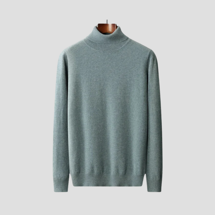Elegancki męski sweter golf z wełny merynosów, gładki kolor, dopasowany krój, idealny do wyrafinowanego i wygodnego stylu.