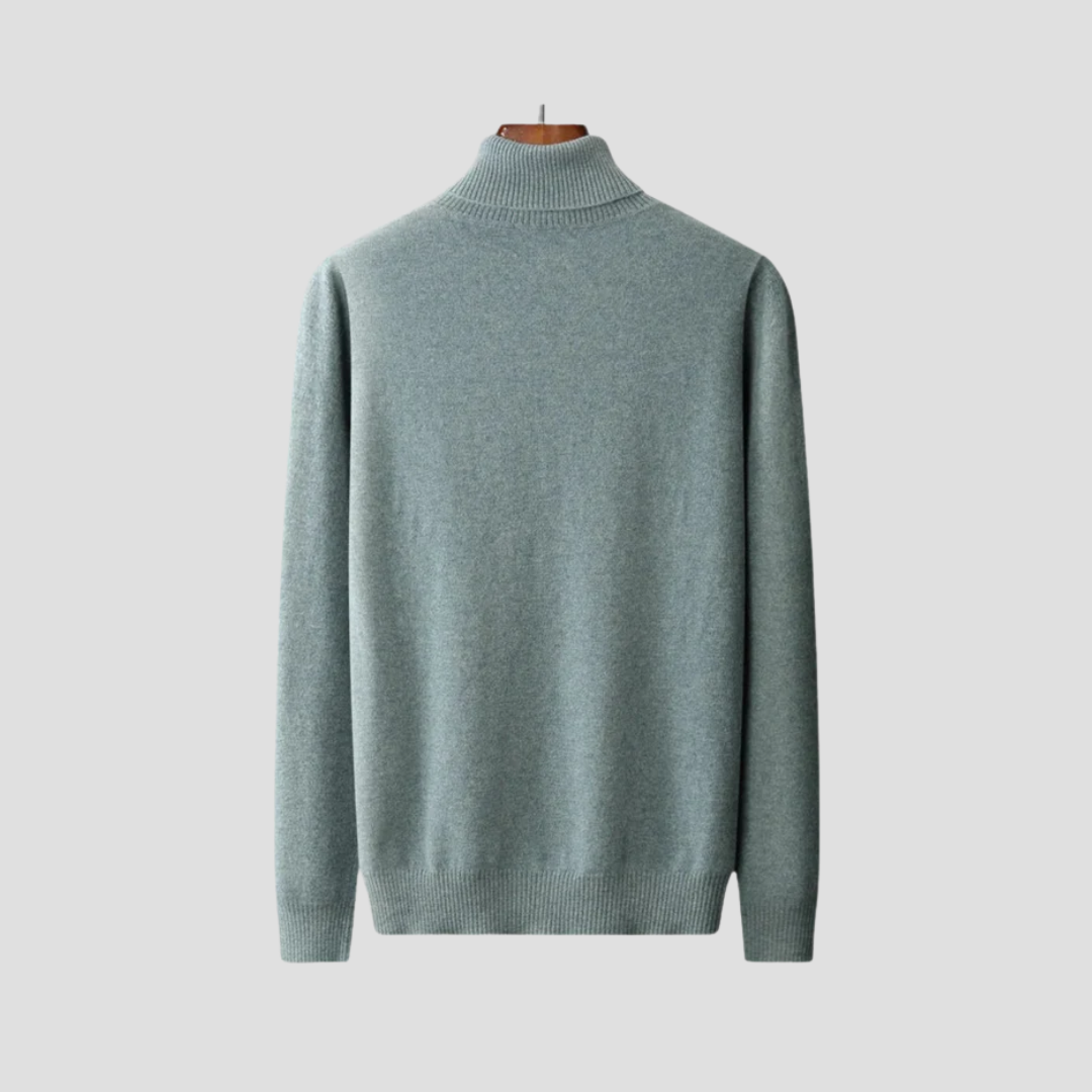 Elegancki męski sweter golf z wełny merynosów, gładki kolor, dopasowany krój, idealny do wyrafinowanego i wygodnego stylu.