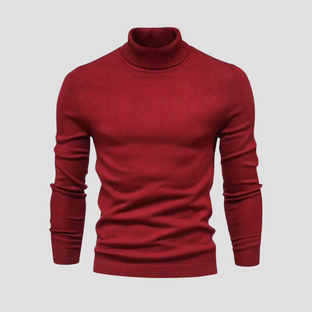 Męski sweter golfowy z miękkiej dzianiny wełnianej, prosty krój, długie rękawy, idealny do eleganckiego i wygodnego użytkowania.