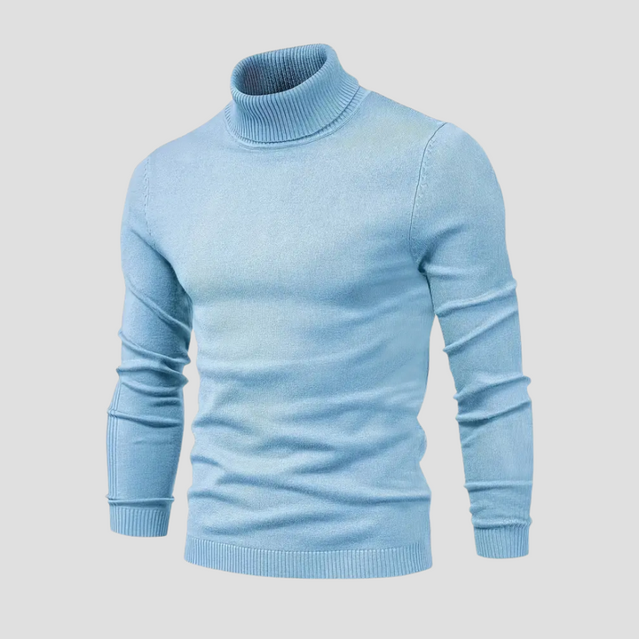 Męski sweter golfowy z miękkiej dzianiny wełnianej, prosty krój, długie rękawy, idealny do eleganckiego i wygodnego użytkowania.