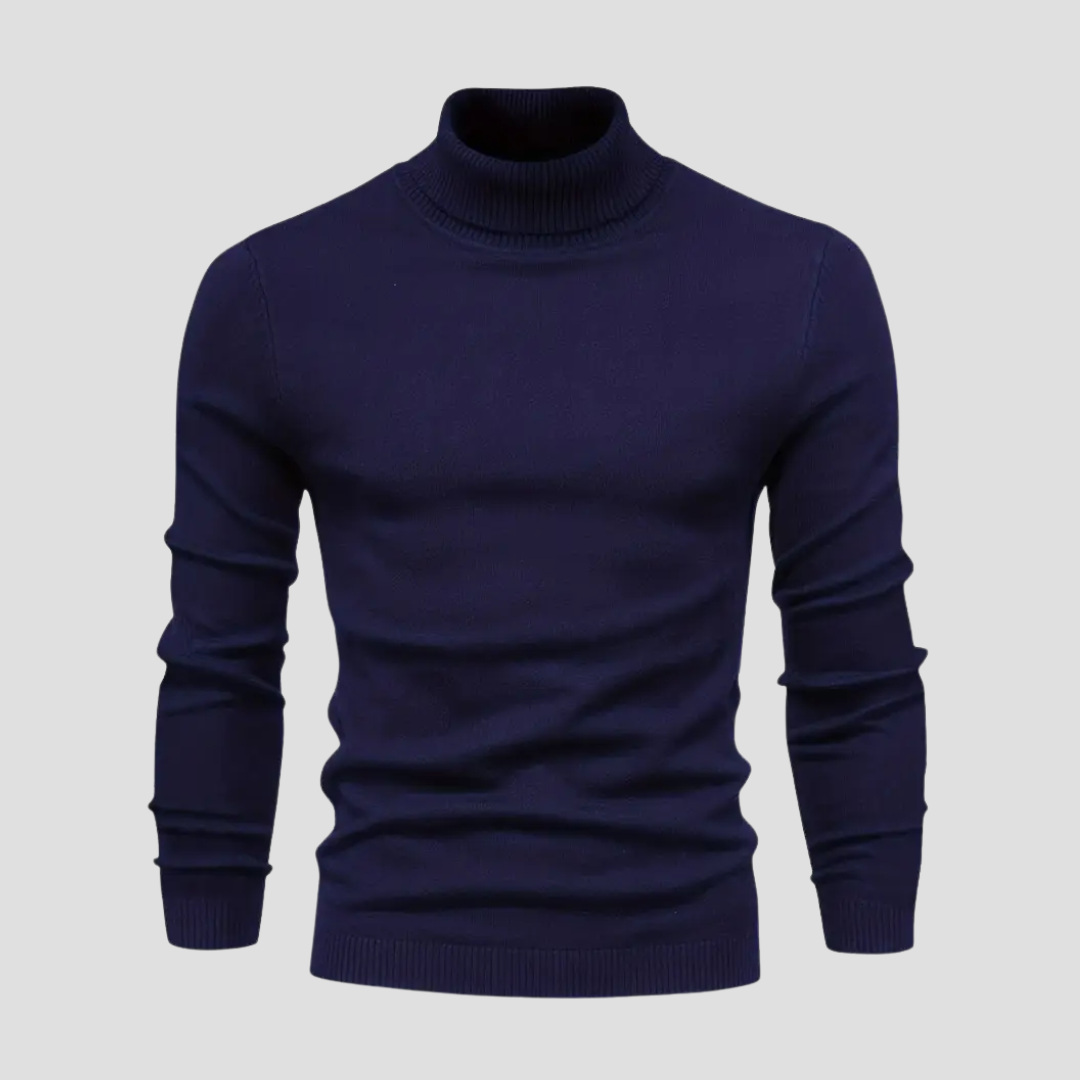 Męski sweter golfowy z miękkiej dzianiny wełnianej, prosty krój, długie rękawy, idealny do eleganckiego i wygodnego użytkowania.