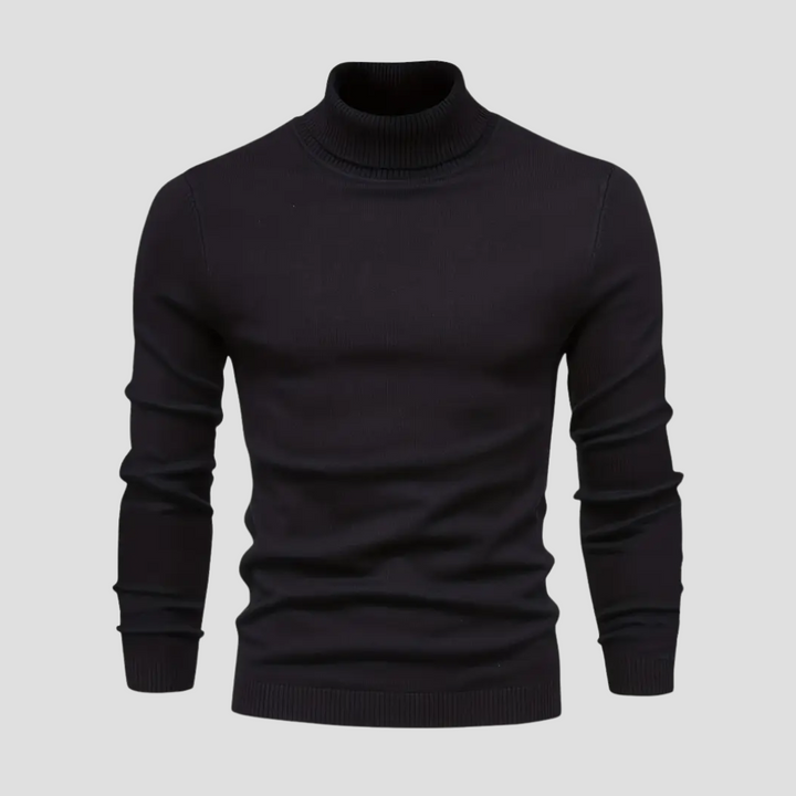 Męski sweter golfowy z miękkiej dzianiny wełnianej, prosty krój, długie rękawy, idealny do eleganckiego i wygodnego użytkowania.