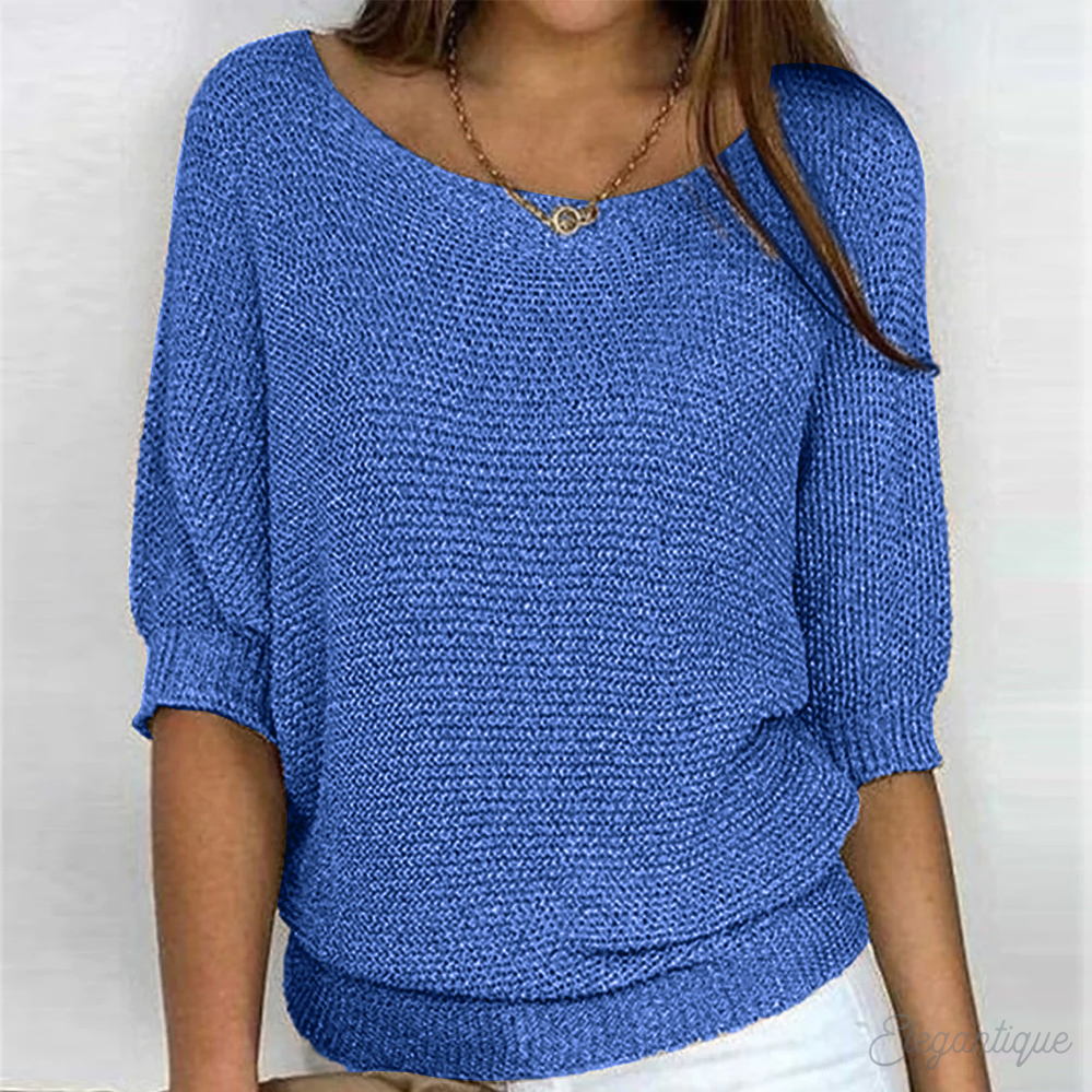 Sweter damski casualowy z miękkiej wełny, neutralny kolor, okrągły dekolt, ściągacze, uniwersalny do eleganckich stylizacji.
