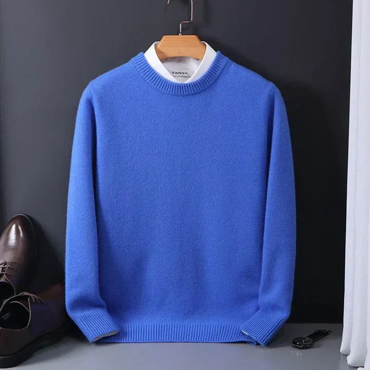 Męski sweter z kaszmiru, z okrągłym dekoltem, miękki i elegancki, idealny do ponadczasowego stylu i optymalnego komfortu.