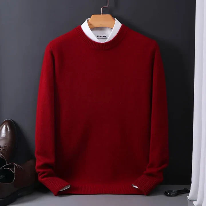 Męski sweter z kaszmiru, z okrągłym dekoltem, miękki i elegancki, idealny do ponadczasowego stylu i optymalnego komfortu.